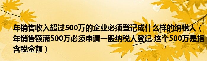 年销售收入超过500万的企业必须登记成什么样的纳税人（年销售额满500万必须申请一般纳税人登记 这个500万是指含税金额）