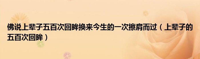 佛说上辈子五百次回眸换来今生的一次擦肩而过（上辈子的五百次回眸）