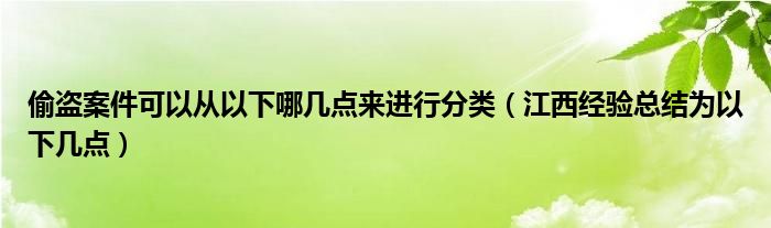 偷盗案件可以从以下哪几点来进行分类（江西经验总结为以下几点）