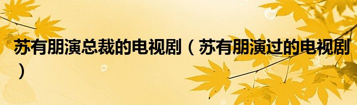 苏有朋演总裁的电视剧（苏有朋演过的电视剧）