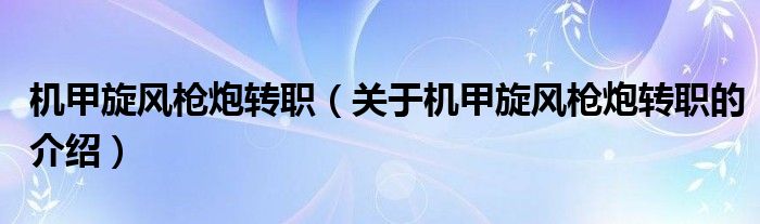 机甲旋风枪炮转职（关于机甲旋风枪炮转职的介绍）