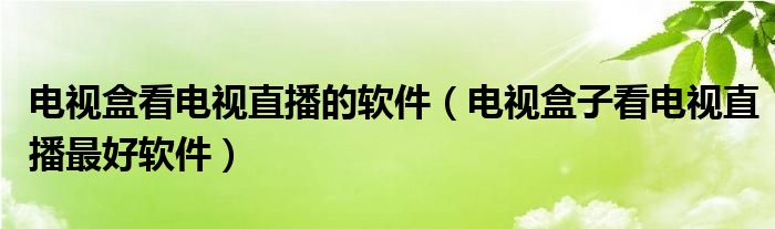 电视盒看电视直播的软件（电视盒子看电视直播最好软件）