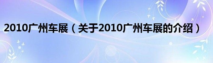 2010广州车展（关于2010广州车展的介绍）