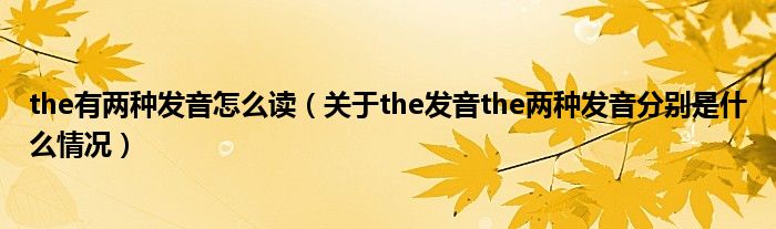 the有两种发音怎么读（关于the发音the两种发音分别是什么情况）