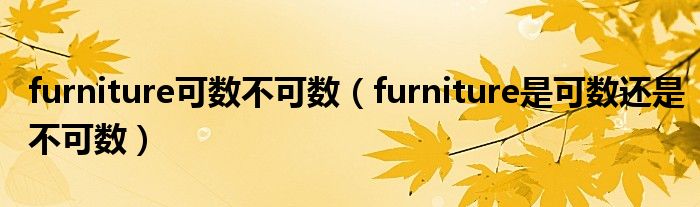 furniture可数不可数（furniture是可数还是不可数）