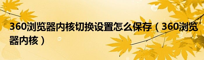 360浏览器内核切换设置怎么保存（360浏览器内核）