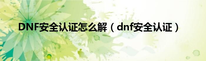 DNF安全认证怎么解（dnf安全认证）