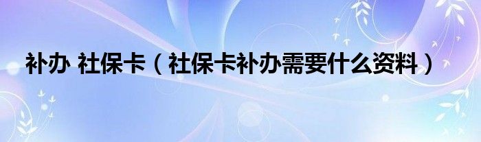 补办 社保卡（社保卡补办需要什么资料）