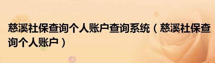 慈溪社保查询个人账户查询系统（慈溪社保查询个人账户）