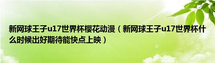 新网球王子u17世界杯樱花动漫（新网球王子u17世界杯什么时候出好期待能快点上映）