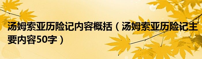 汤姆索亚历险记内容概括（汤姆索亚历险记主要内容50字）