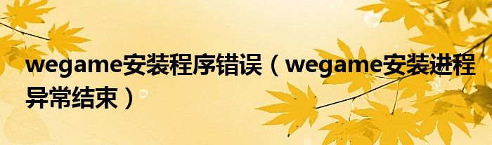 wegame安装程序错误（wegame安装进程异常结束）