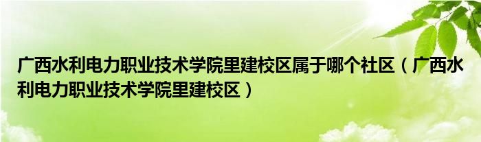 广西水利电力职业技术学院里建校区属于哪个社区（广西水利电力职业技术学院里建校区）