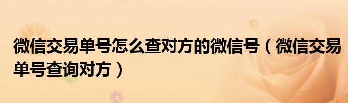 微信交易单号怎么查对方的微信号（微信交易单号查询对方）