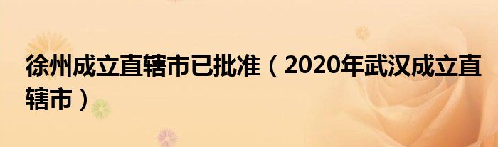 徐州成立直辖市已批准（2020年武汉成立直辖市）