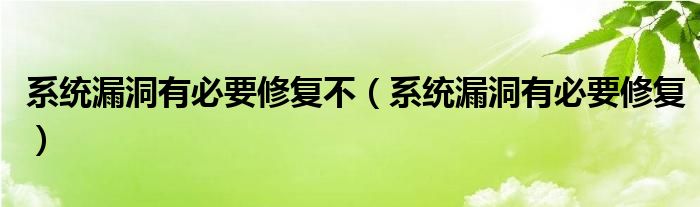 系统漏洞有必要修复不（系统漏洞有必要修复）