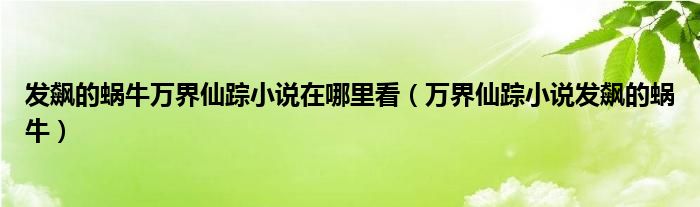 发飙的蜗牛万界仙踪小说在哪里看（万界仙踪小说发飙的蜗牛）