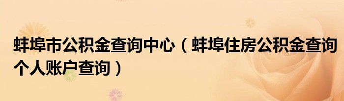 蚌埠市公积金查询中心（蚌埠住房公积金查询个人账户查询）