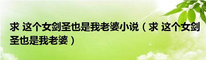 求 这个女剑圣也是我老婆小说（求 这个女剑圣也是我老婆）