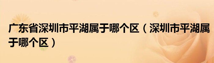 广东省深圳市平湖属于哪个区（深圳市平湖属于哪个区）