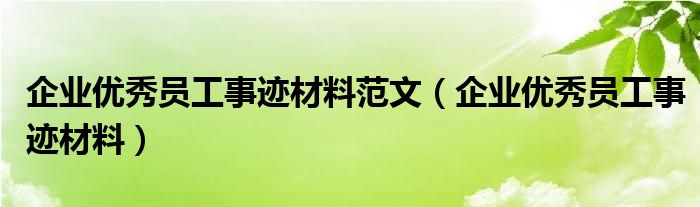 企业优秀员工事迹材料范文（企业优秀员工事迹材料）