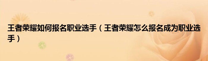 王者荣耀如何报名职业选手（王者荣耀怎么报名成为职业选手）