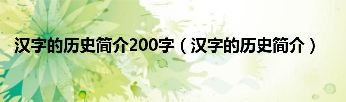 汉字的历史简介200字（汉字的历史简介）