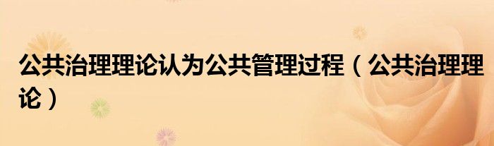 公共治理理论认为公共管理过程（公共治理理论）