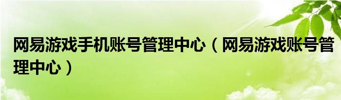 网易游戏手机账号管理中心（网易游戏账号管理中心）