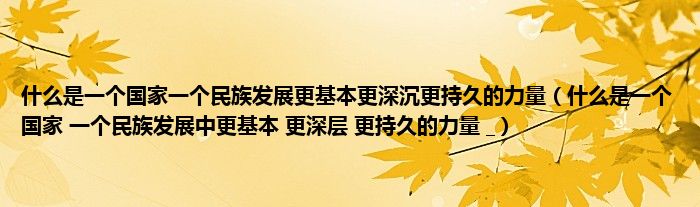 什么是一个国家一个民族发展更基本更深沉更持久的力量（什么是一个国家 一个民族发展中更基本 更深层 更持久的力量 _）