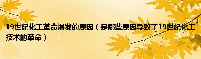 19世纪化工革命爆发的原因（是哪些原因导致了19世纪化工技术的革命）