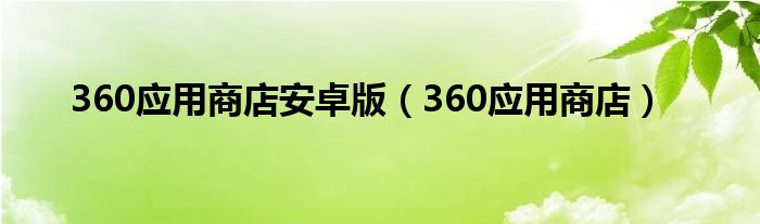 360应用商店安卓版（360应用商店）