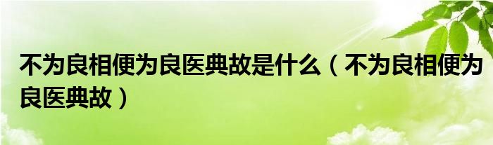 不为良相便为良医典故是什么（不为良相便为良医典故）