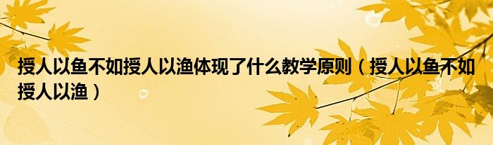 授人以鱼不如授人以渔体现了什么教学原则（授人以鱼不如授人以渔）