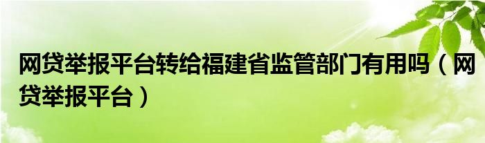 网贷举报平台转给福建省监管部门有用吗（网贷举报平台）