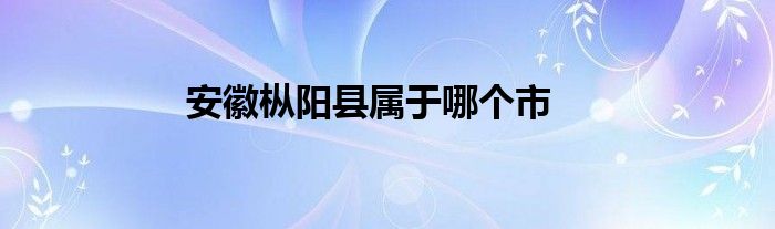 安徽枞阳县属于哪个市