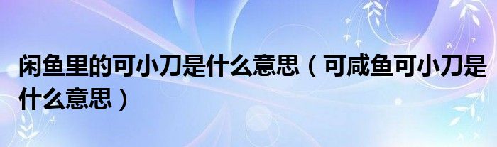 闲鱼里的可小刀是什么意思（可咸鱼可小刀是什么意思）