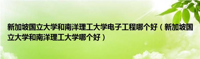 新加坡国立大学和南洋理工大学电子工程哪个好（新加坡国立大学和南洋理工大学哪个好）