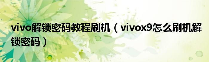 vivo解锁密码教程刷机（vivox9怎么刷机解锁密码）