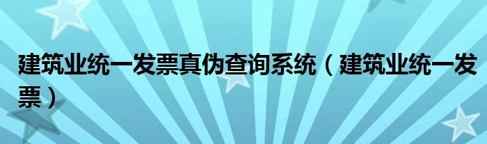 建筑业统一发票真伪查询系统（建筑业统一发票）