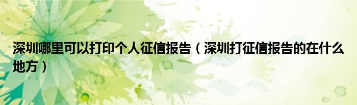 深圳哪里可以打印个人征信报告（深圳打征信报告的在什么地方）