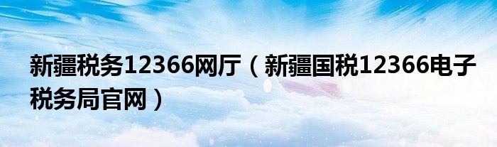 新疆税务12366网厅（新疆国税12366电子税务局官网）