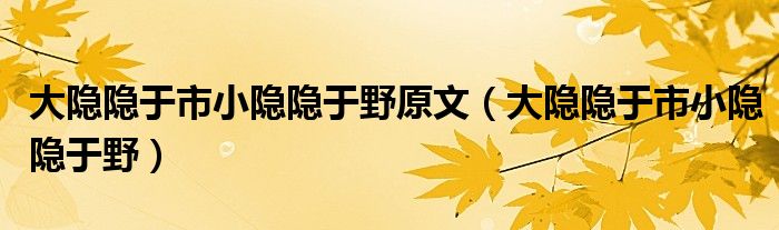 大隐隐于市小隐隐于野原文（大隐隐于市小隐隐于野）