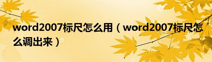 word2007标尺怎么用（word2007标尺怎么调出来）