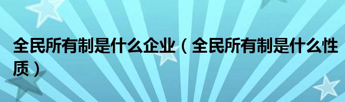 全民所有制是什么企业（全民所有制是什么性质）