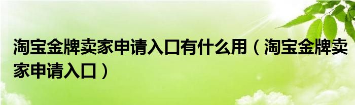 淘宝金牌卖家申请入口有什么用（淘宝金牌卖家申请入口）