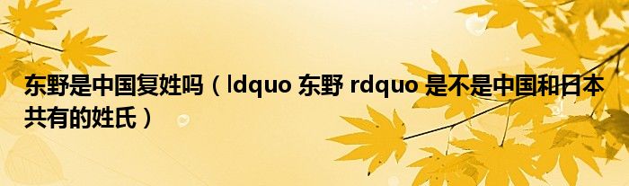 东野是中国复姓吗（ldquo 东野 rdquo 是不是中国和日本共有的姓氏）