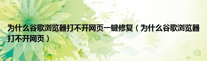 为什么谷歌浏览器打不开网页一键修复（为什么谷歌浏览器打不开网页）