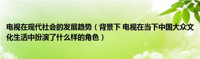 电视在现代社会的发展趋势（背景下 电视在当下中国大众文化生活中扮演了什么样的角色）