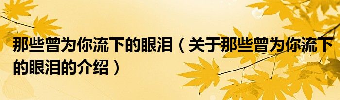 那些曾为你流下的眼泪（关于那些曾为你流下的眼泪的介绍）